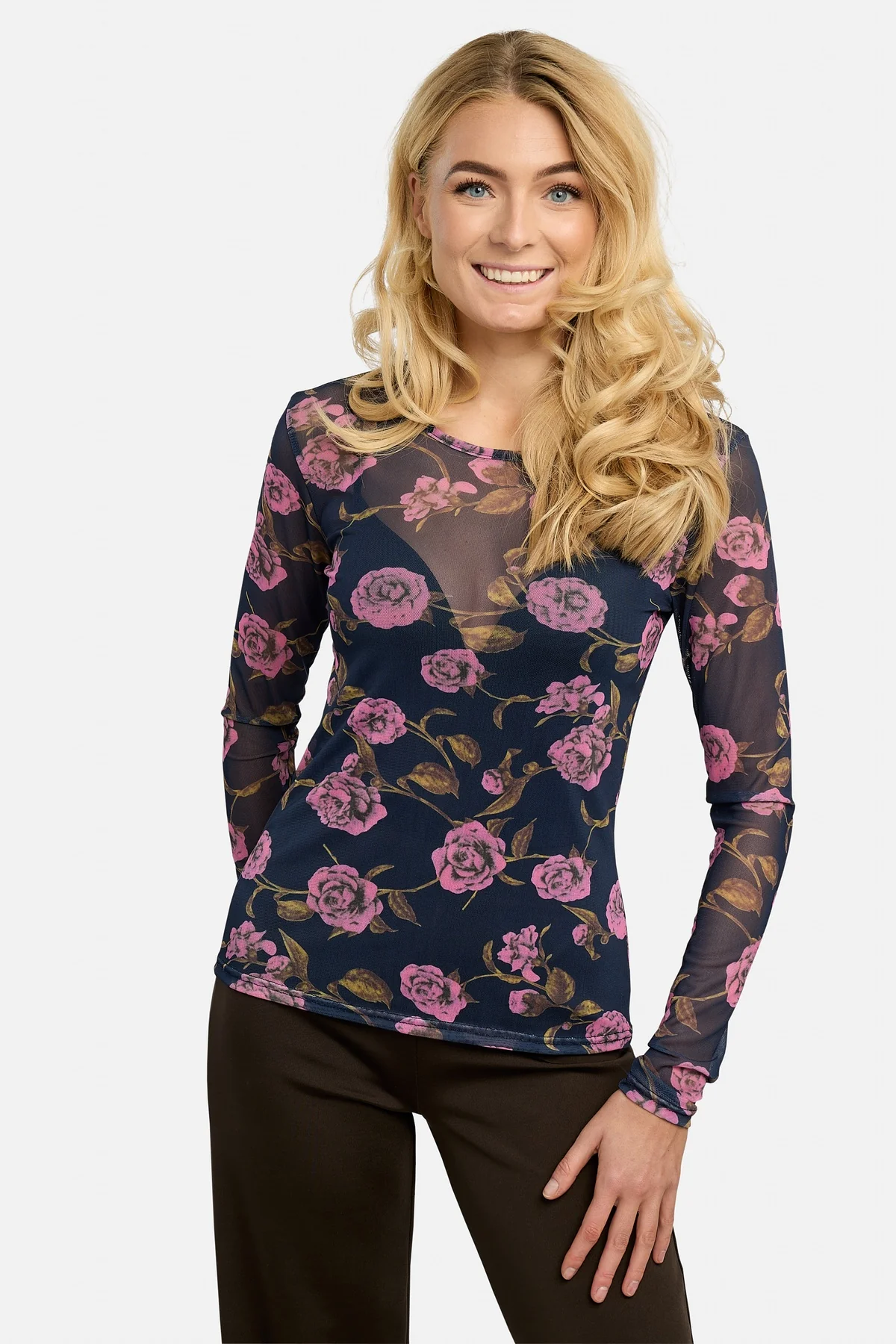 Mesh Ls Tshirt | Navy Pink Rose | Bluse fra Liberté - Image 5