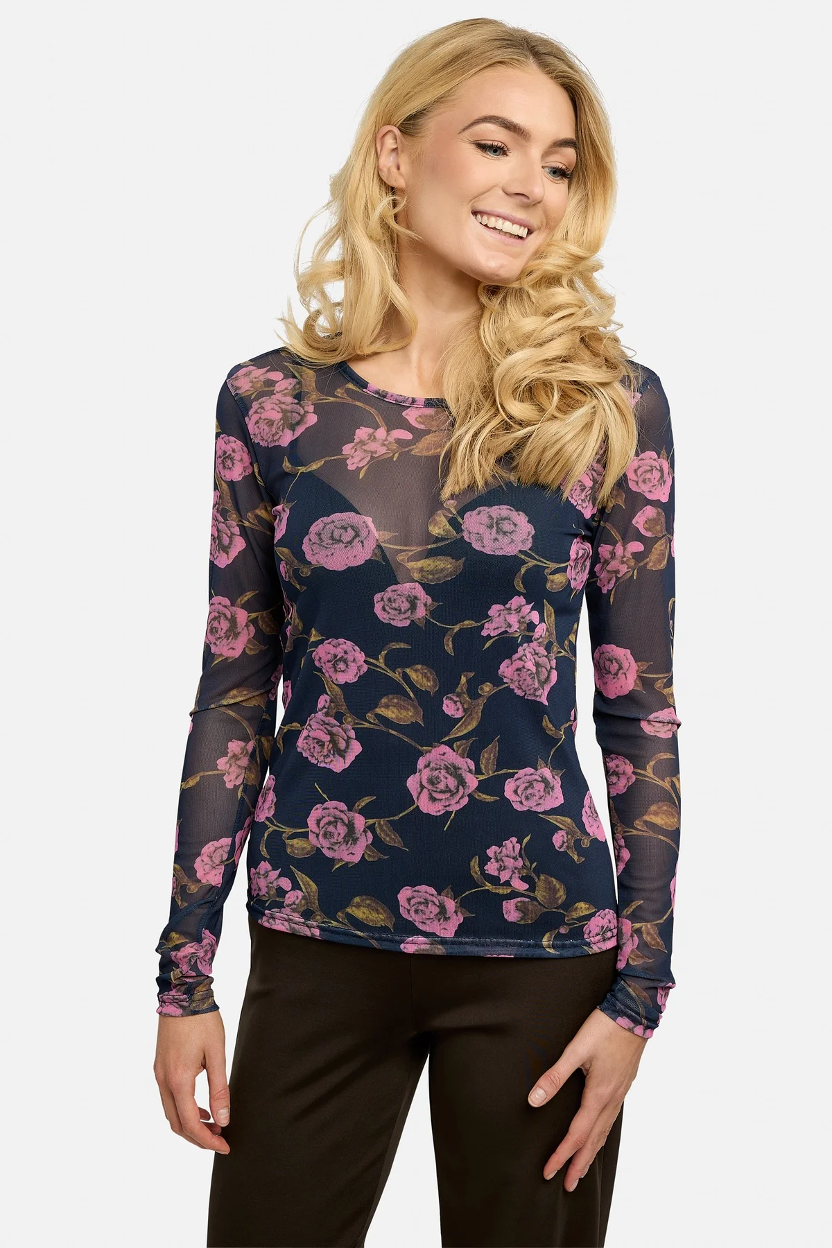 Mesh Ls Tshirt | Navy Pink Rose | Bluse fra Liberté - Image 8