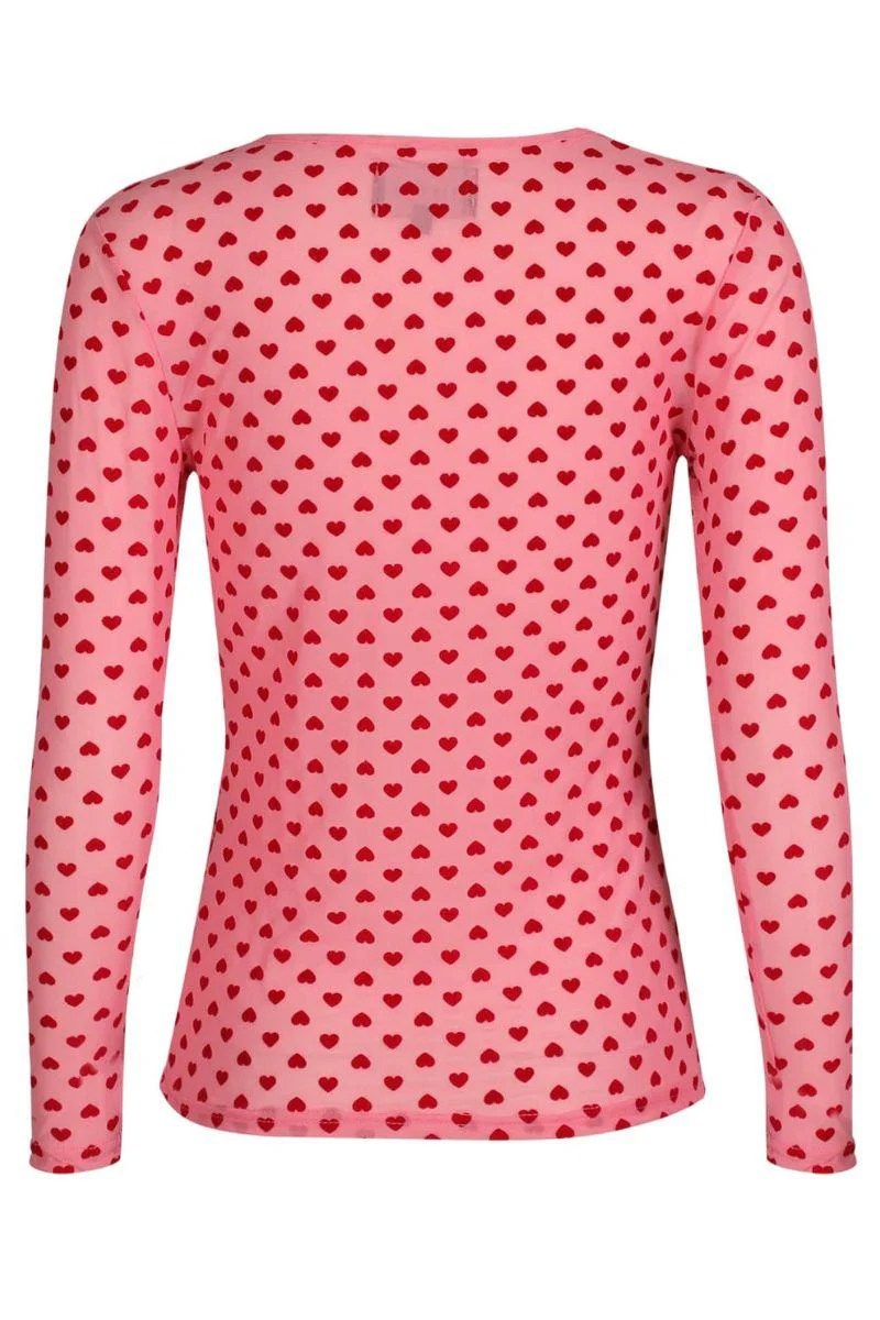 Mesh Ls Tshirt | Pink Red Flock Heart | Bluse fra Liberté - Image 6