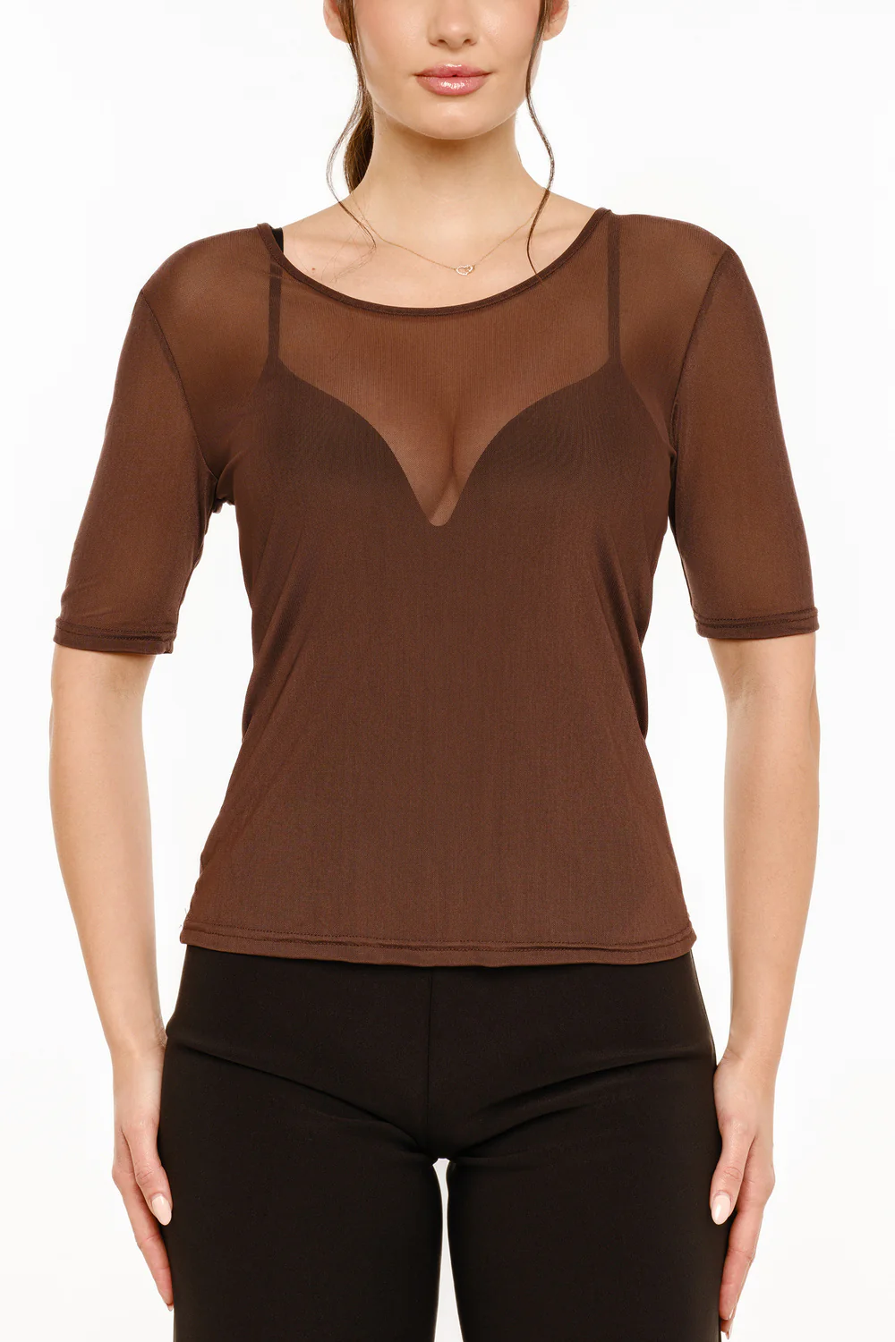 Mesh SS Tshirt Dot | Dark Brown - Image 3