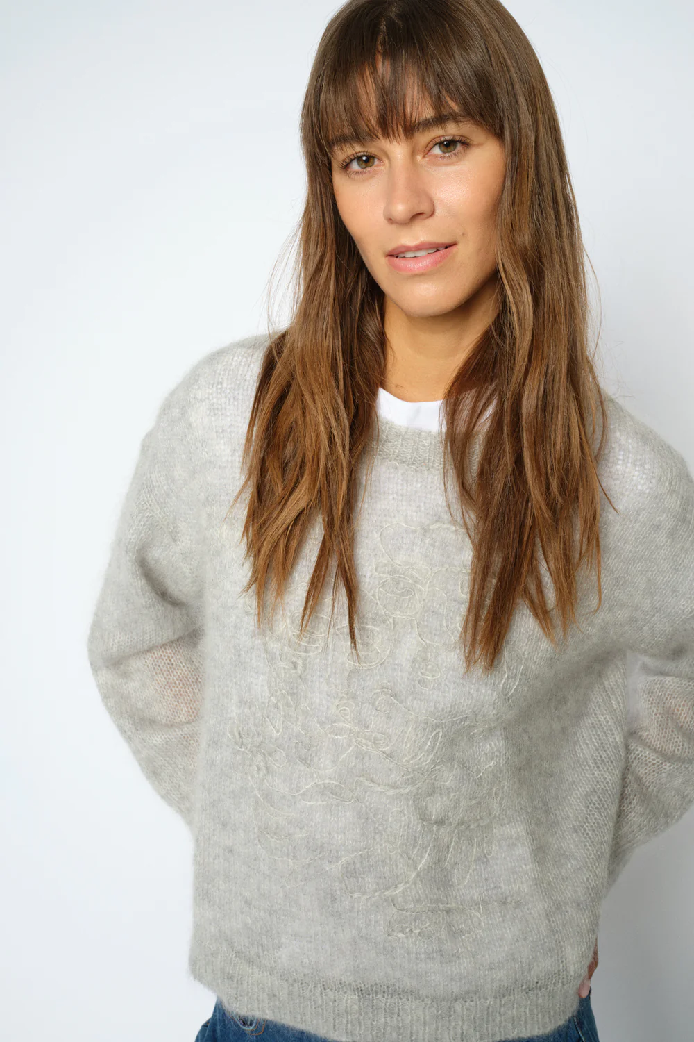 Aroa Bernat Emb Knit | Light Grey Melange | Strik fra Mos Mosh