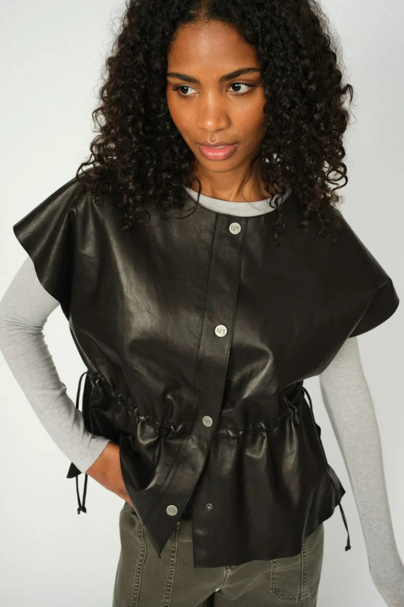 Aylin Leather Vest | Black | Vest fra Mos Mosh - Image 6