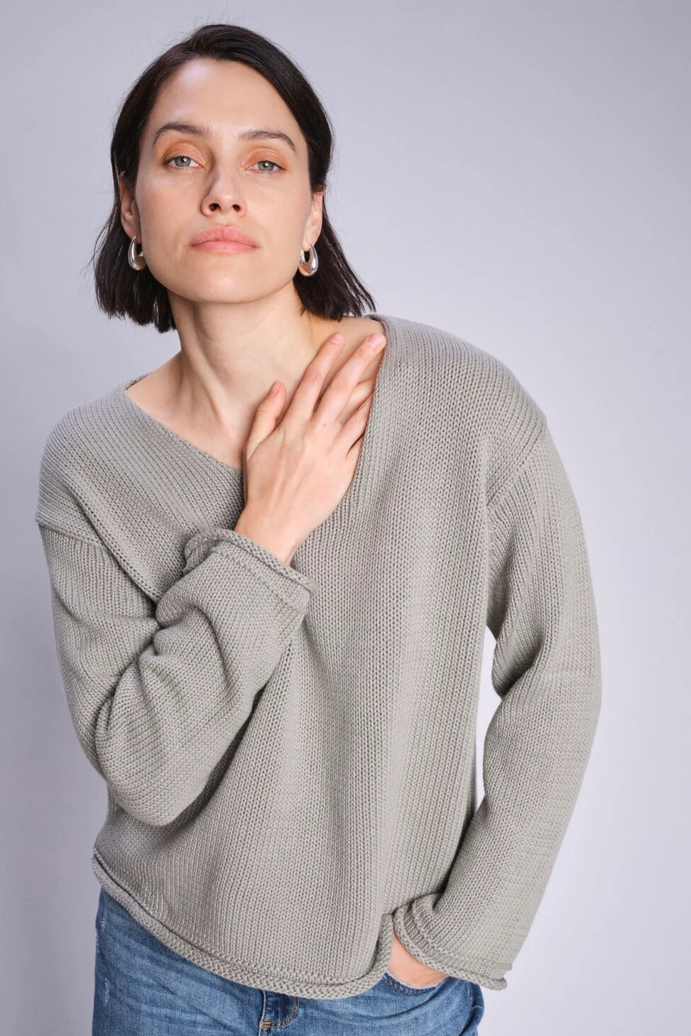 Bine LS V-neck Knit | Shadow | Strik fra Mos Mosh