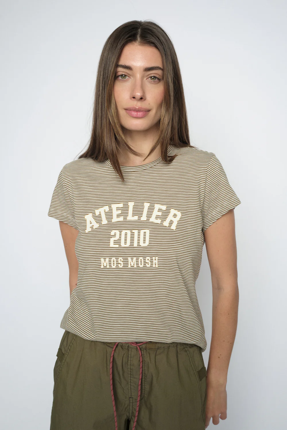 Camp O-SS Stripe Tee | Burnt Olive | T-Shirt fra Mos Mosh - Image 3