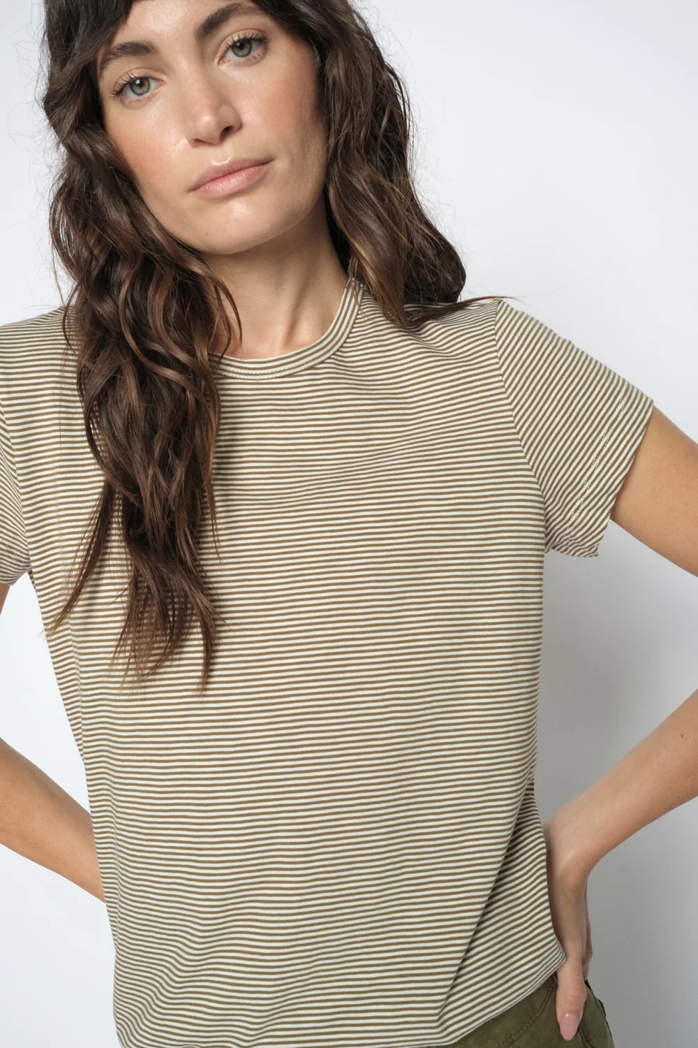Campa O-SS Stripe Tee  | Burnt Olive | T-Shirt fra Mos Mosh - Image 3