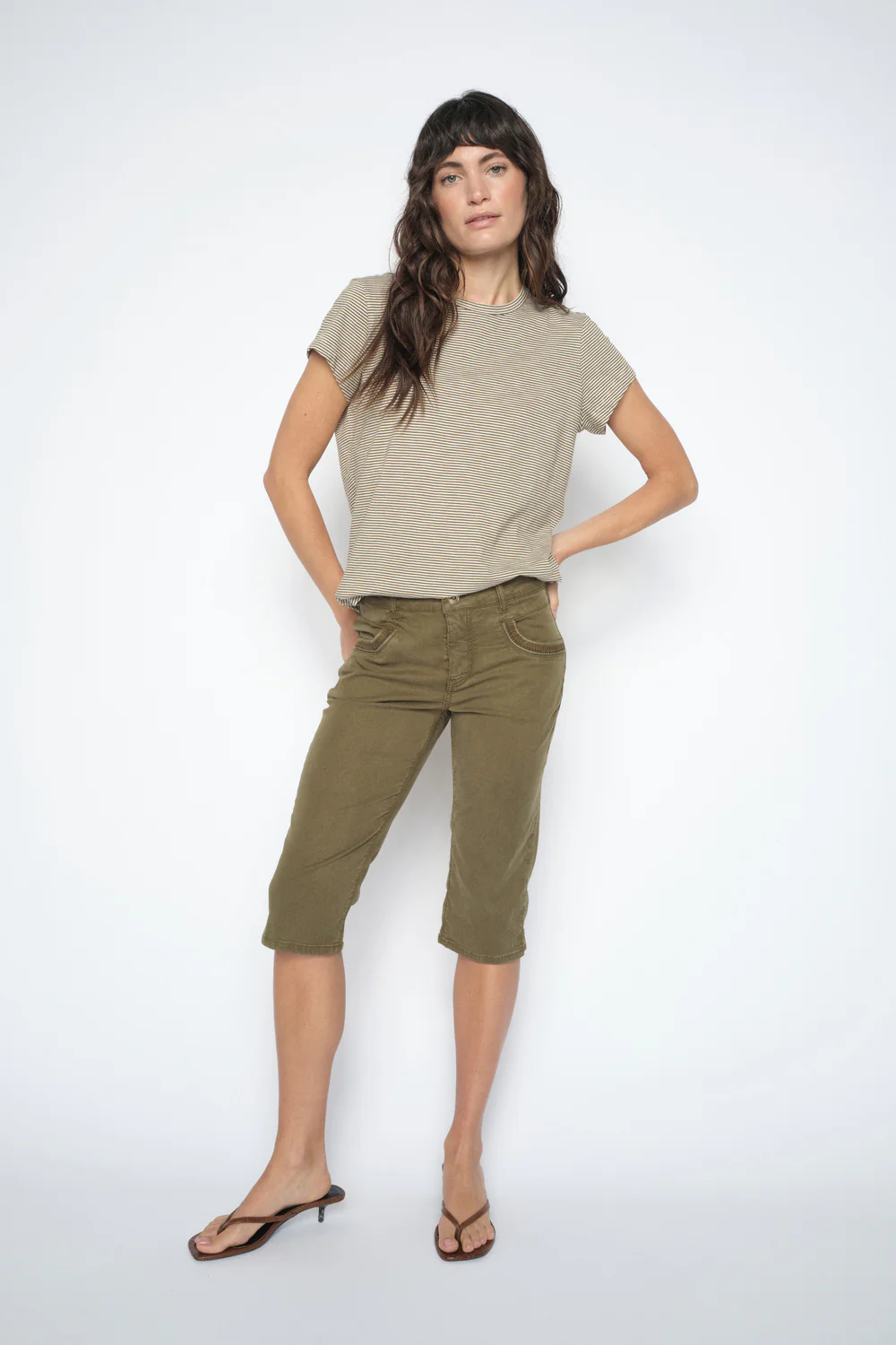 Campa O-SS Stripe Tee  | Burnt Olive | T-Shirt fra Mos Mosh - Image 4