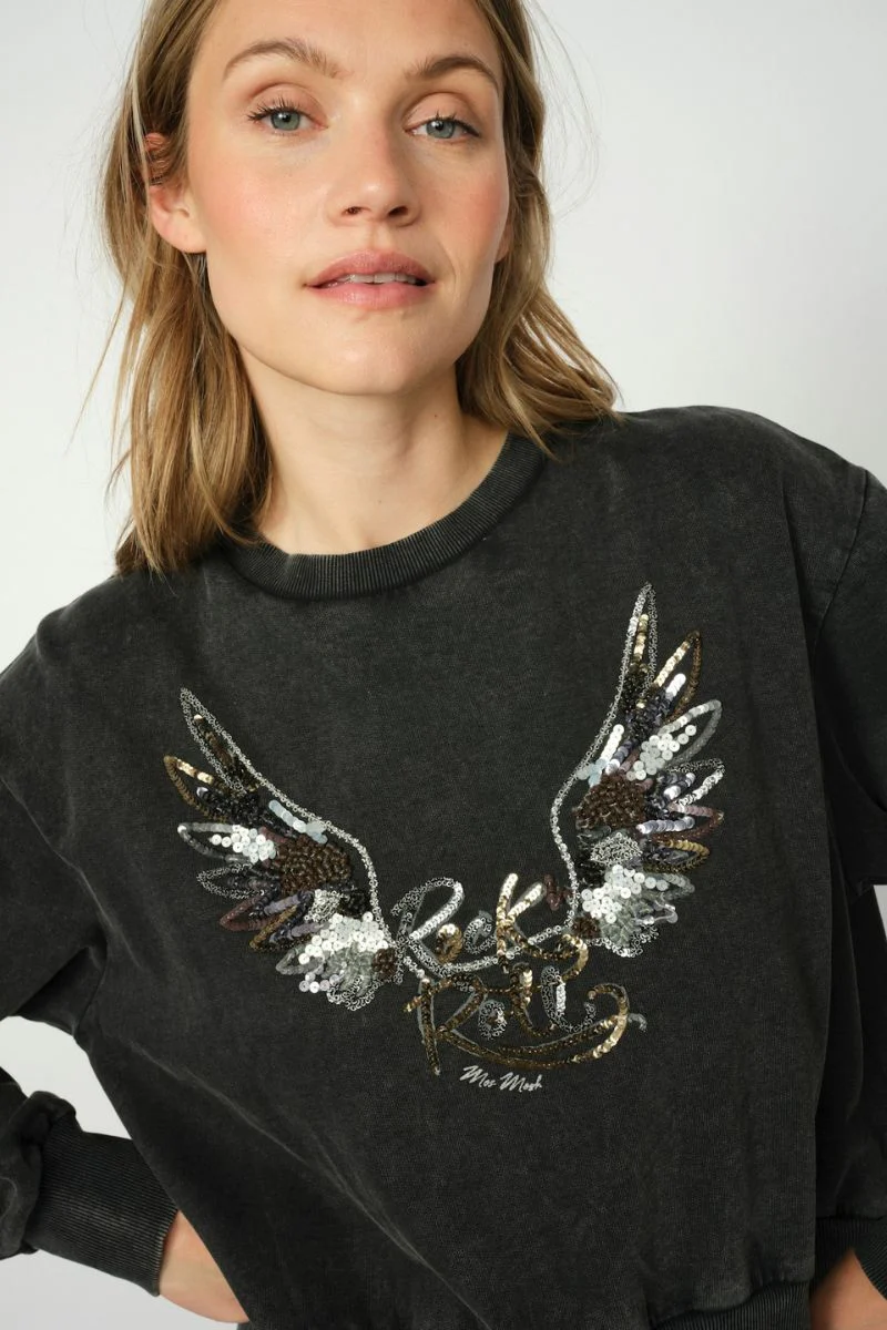 Cosette O-LS Deco Sweatshirt | Phantom | Bluse fra Mos Mosh - Image 4