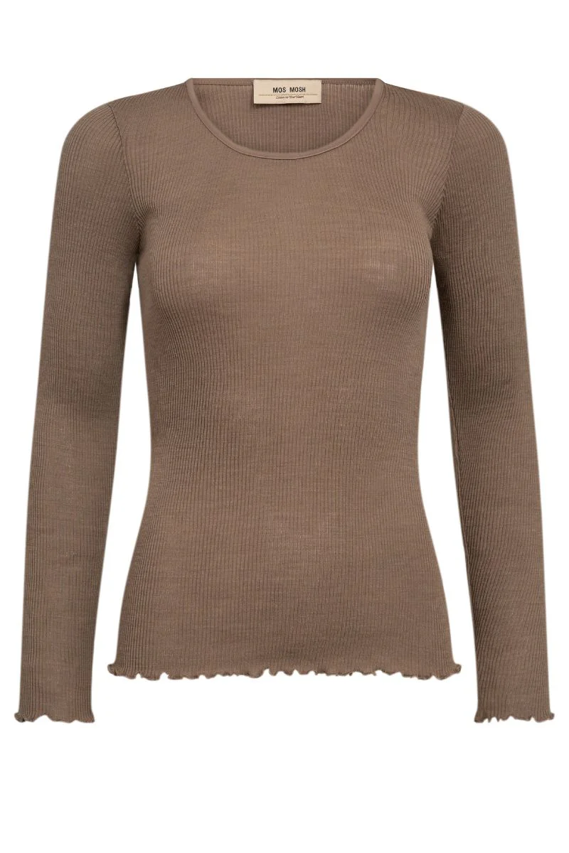 Elaine O-LS Seamless Tee | Pine Bark | Bluse fra Mos Mosh