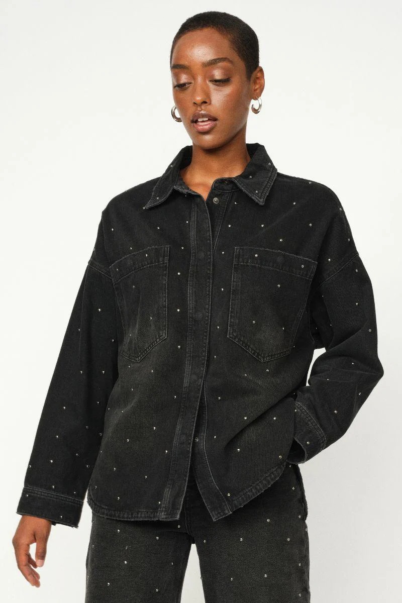 Emme Studs Shirt | Dark Grey Denim | Skjorte fra Mos Mosh - Image 5