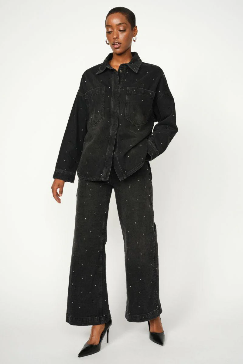 Emme Studs Shirt | Dark Grey Denim | Skjorte fra Mos Mosh - Image 6