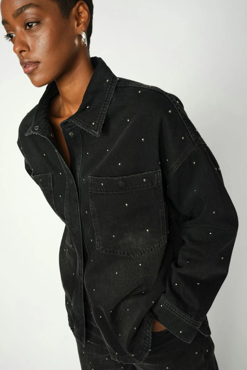 Emme Studs Shirt | Dark Grey Denim | Skjorte fra Mos Mosh - Image 7