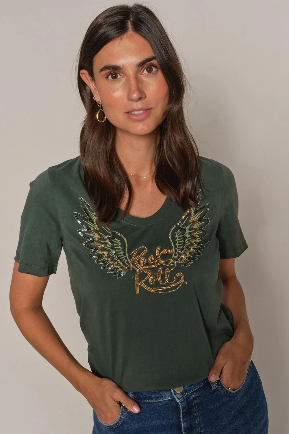 Faye O-SS Tee | Dark Pine | T-shirt fra Mos Mosh