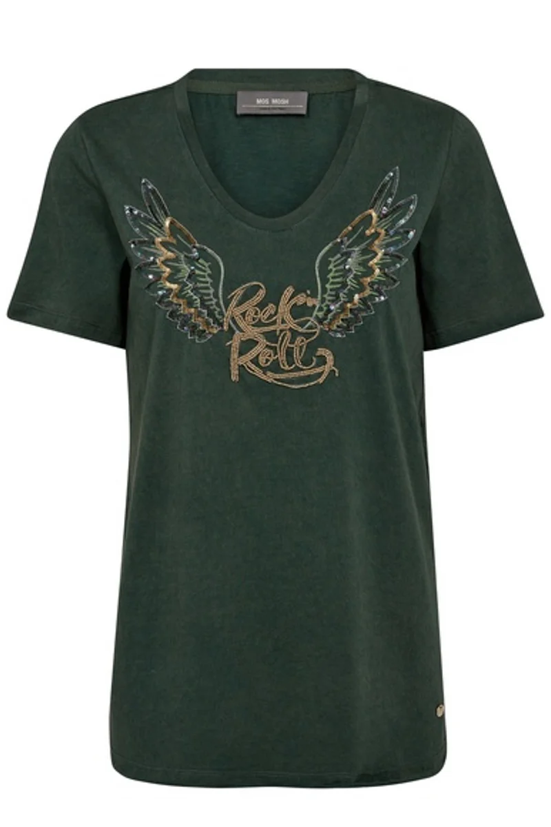 Faye O-SS Tee | Dark Pine | T-shirt fra Mos Mosh - Image 2