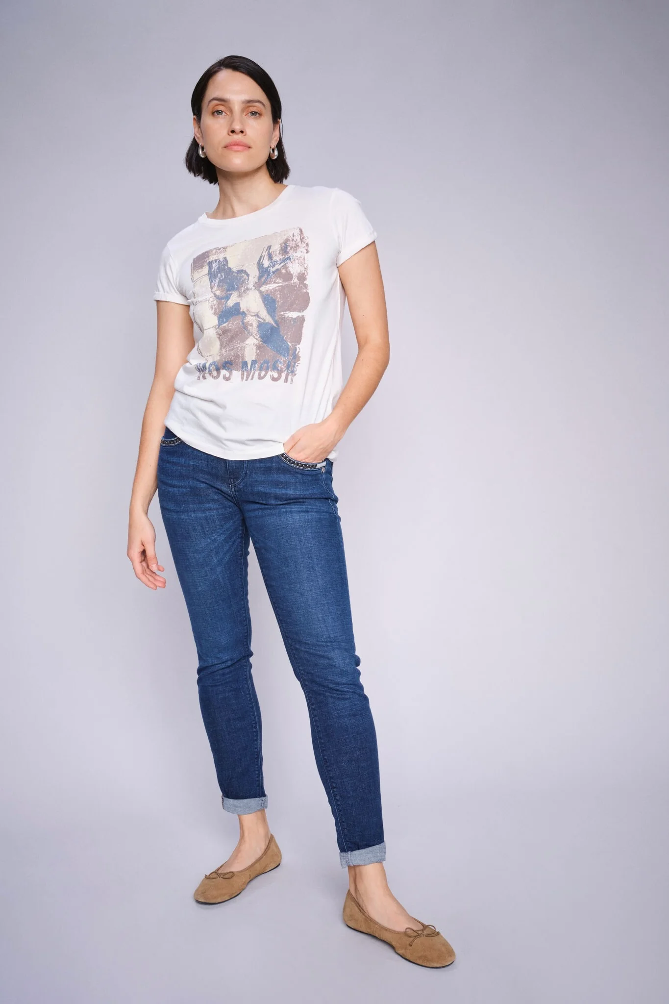 Flori O-SS Tee   | Ecru | T-shirt fra Mos Mosh - Image 4