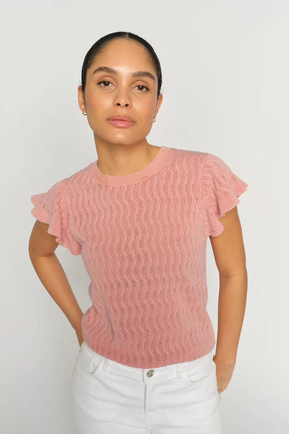Ganna Pattern O-Neck Knit Top | Peachy | Strik fra Mos Mosh