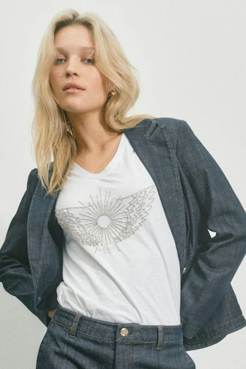 Gethi O-SS Glam Tee | White | T-shirt fra Mos Mosh - Image 3