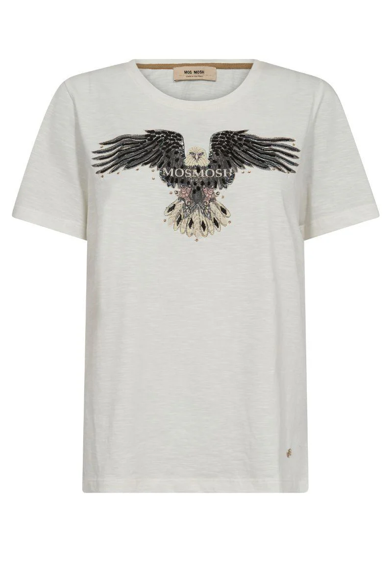 Kylah O-SS Deco Tee | Ecru | T-shirt fra Mos Mosh
