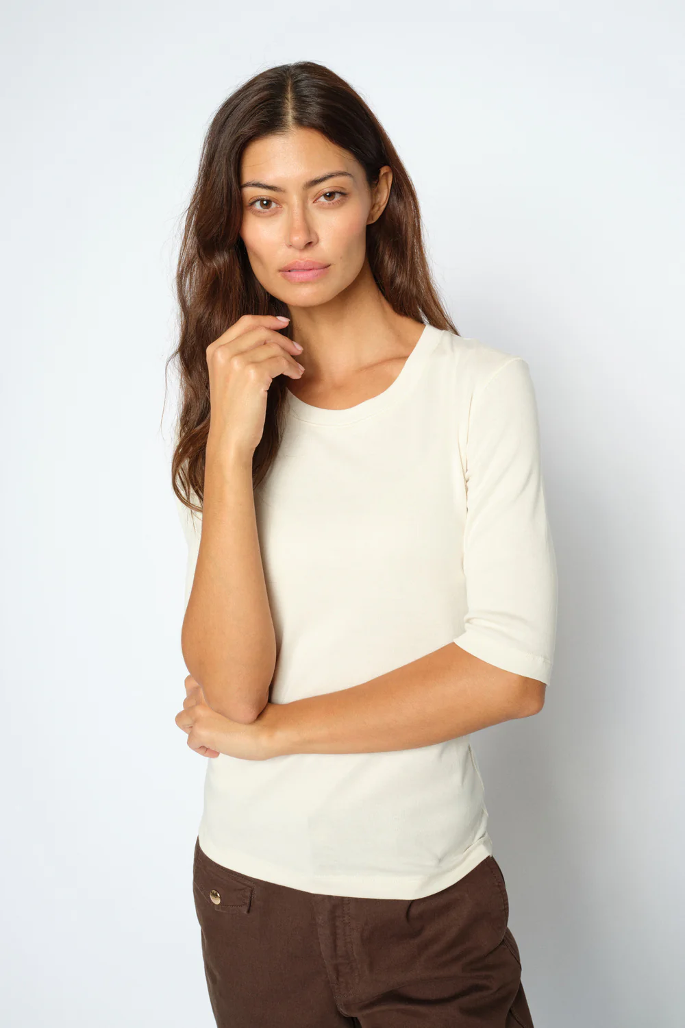 Mali O-neck 3/4 Sleeve Tee | Ecru | T-Shirt fra Mos Mosh