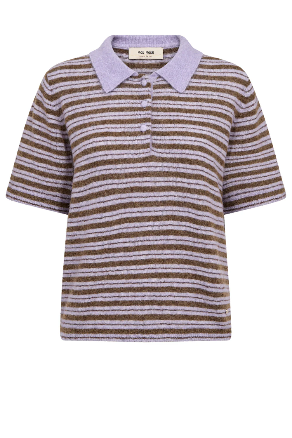 Milvi SS Stripe Polo knit | Violet Tulip | Strik fra Mos Mosh