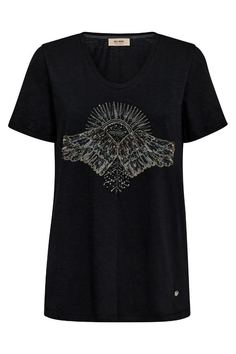 Nadine O-SS Deco Tee | Black | T-shirt fra Mos Mosh - Image 2