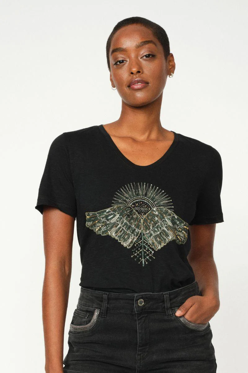 Nadine O-SS Deco Tee | Black | T-shirt fra Mos Mosh - Image 3