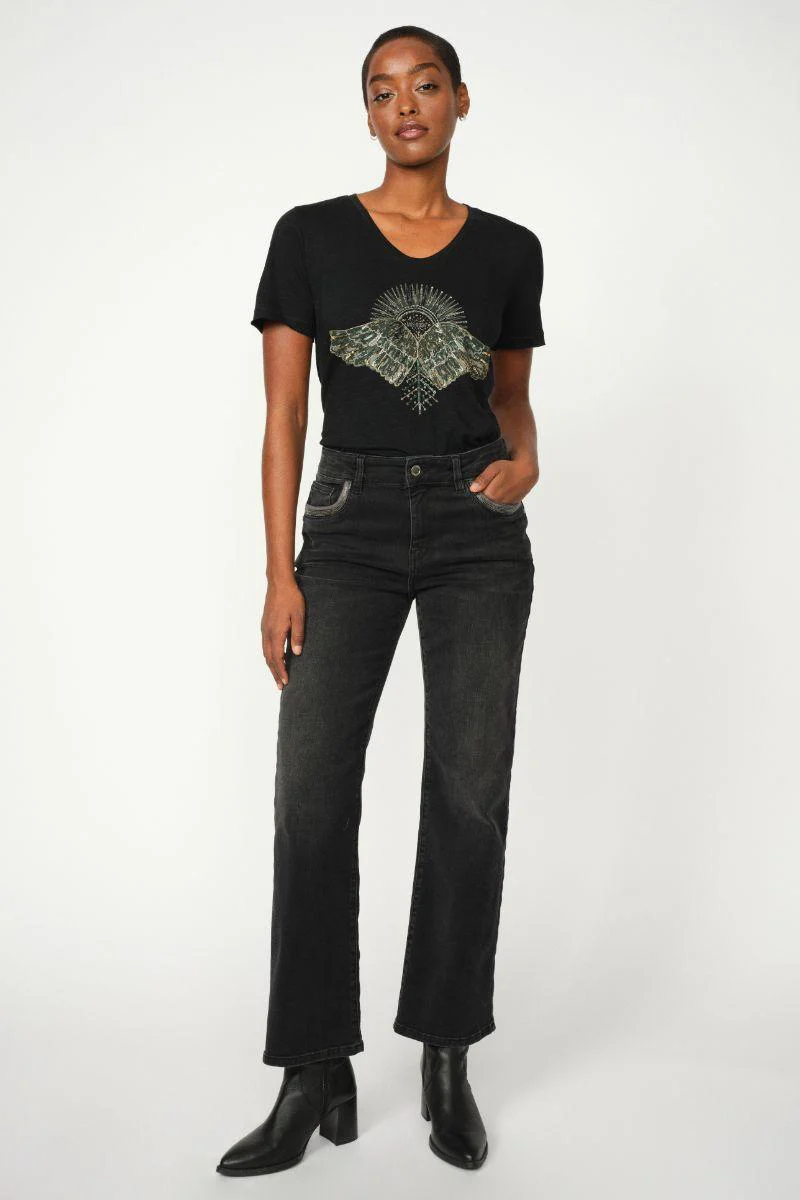 Nadine O-SS Deco Tee | Black | T-shirt fra Mos Mosh - Image 6