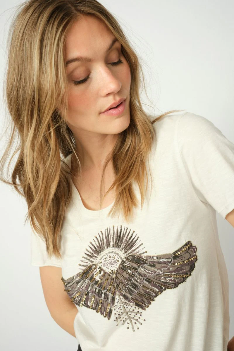 Nadine O-SS Deco Tee | Ecru | T-shirt fra Mos Mosh - Image 5