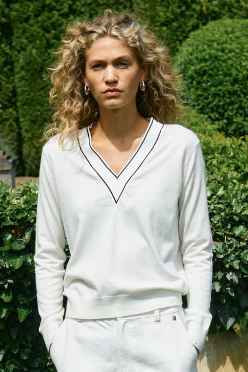 Relena Prep V-neck Knit | Ecru | Strik fra Mos Mosh
