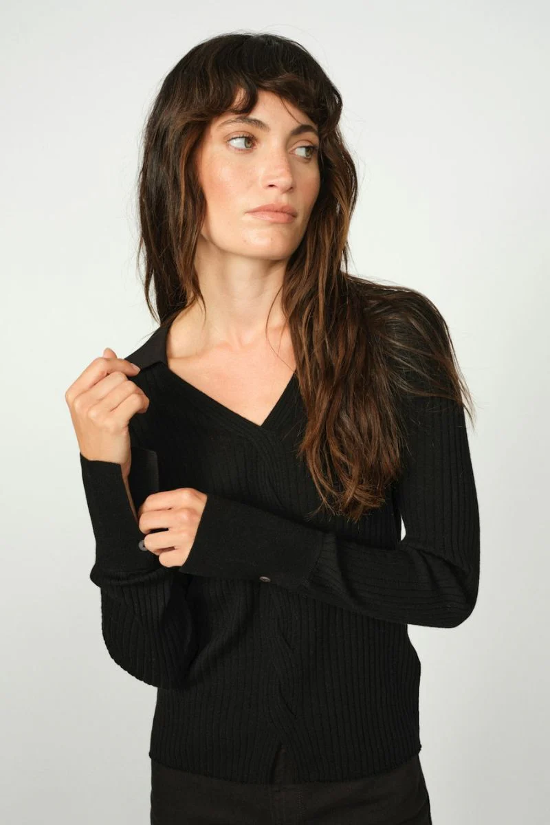 Relena Rib Polo Knit | Black | Strik fra Mos Mosh - Image 3