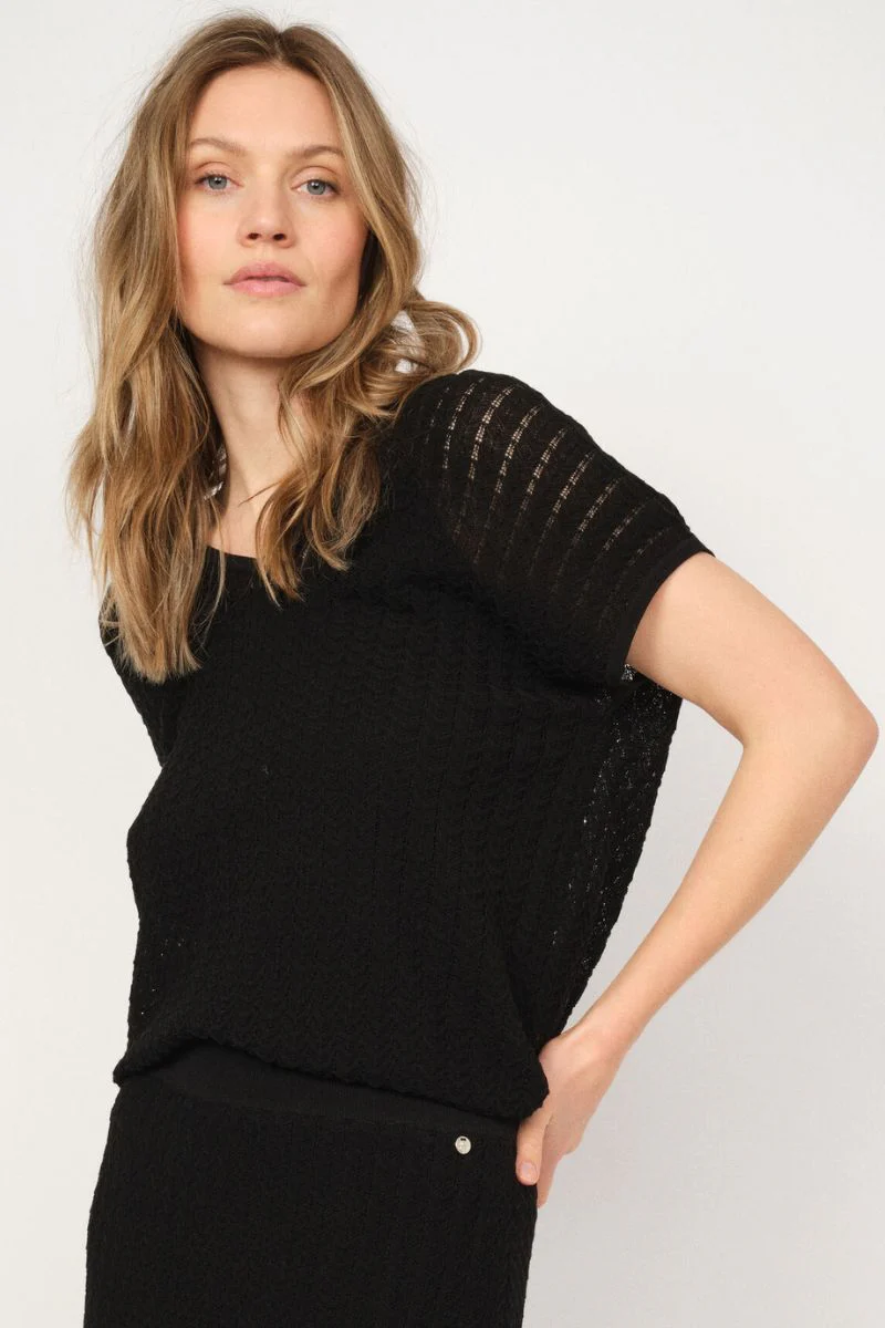 Shani Plain V-neck Knit | Black | Strik fra Mos Mosh - Image 3