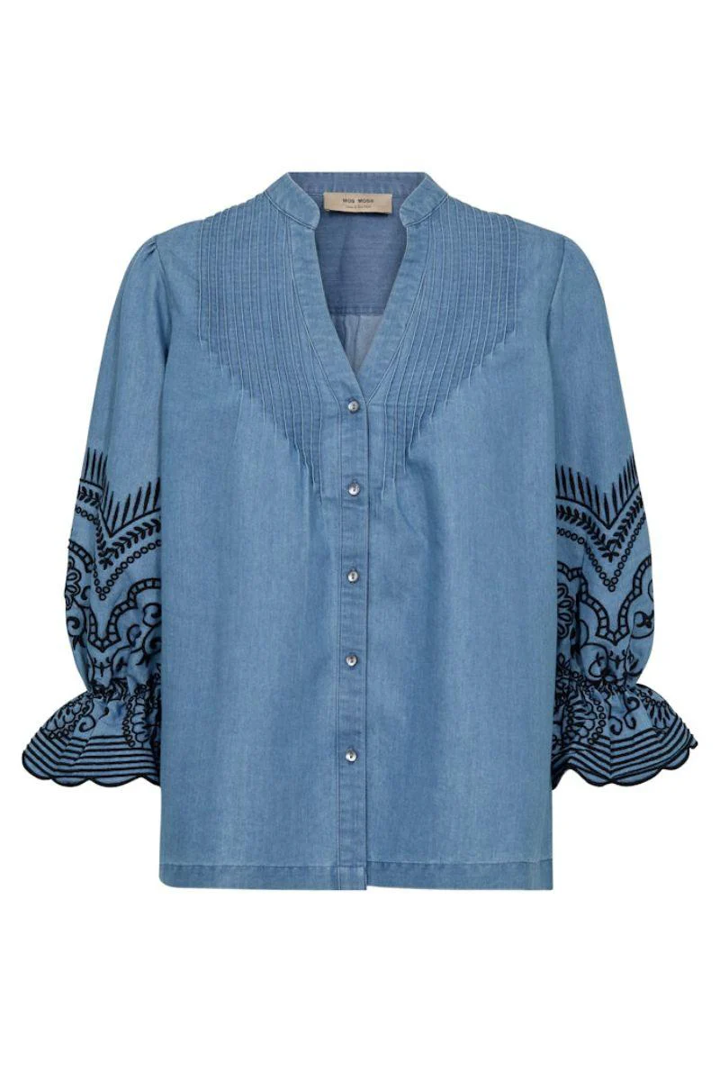 Stomin Emb Shirt | Light Blue | Skjorte fra Mos Mosh - Image 2