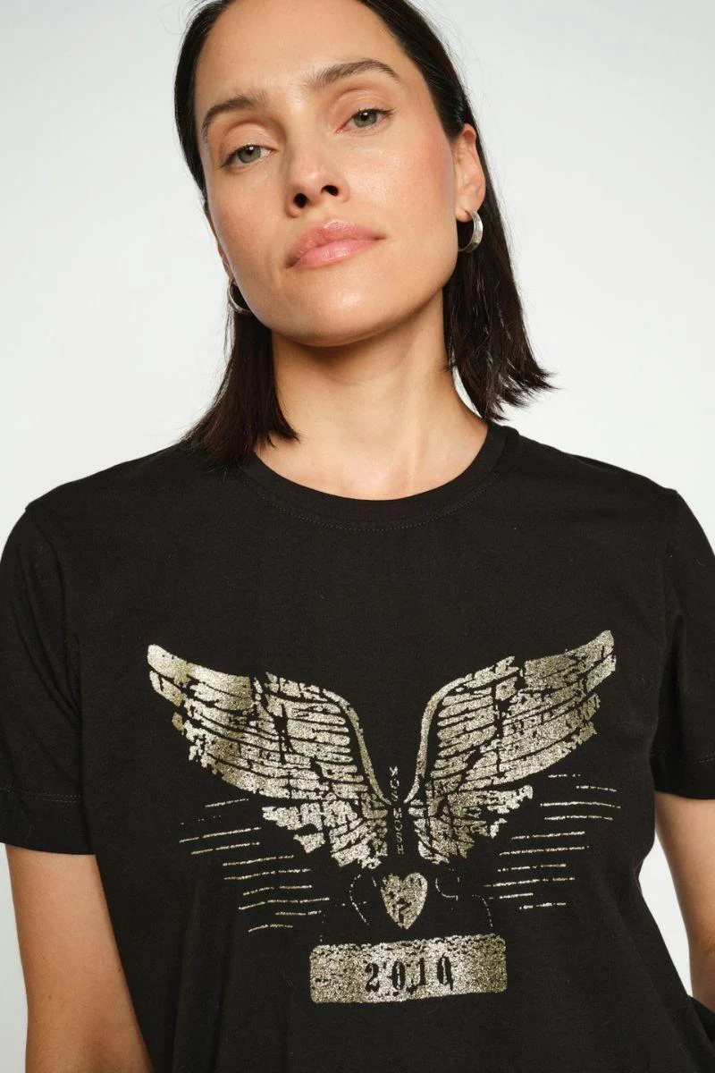 Teja O-SS Deco Tee | Black | T-shirt fra Mos Mosh