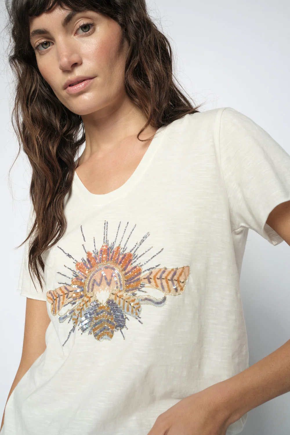 Tonia O-SS Glam Tee | Ecru | T-Shirt fra Mos Mosh