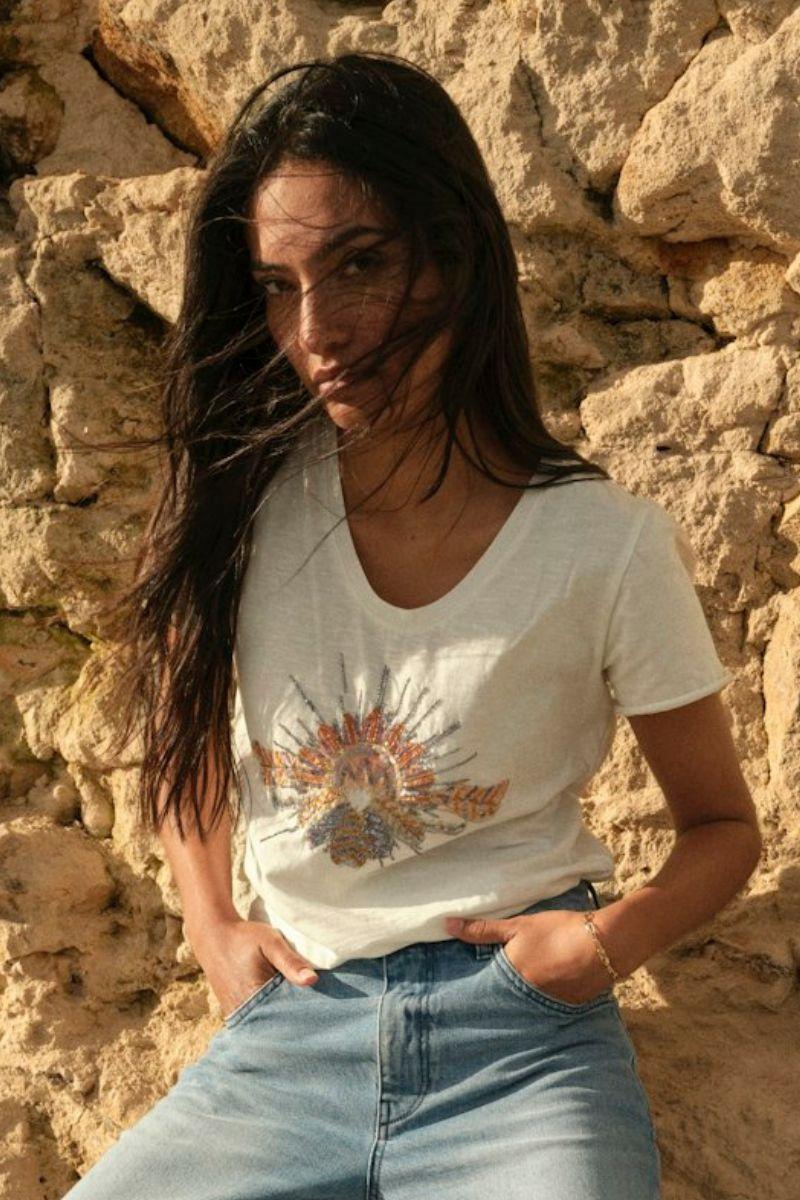 Tonia O-SS Glam Tee | Ecru | T-Shirt fra Mos Mosh - Image 2