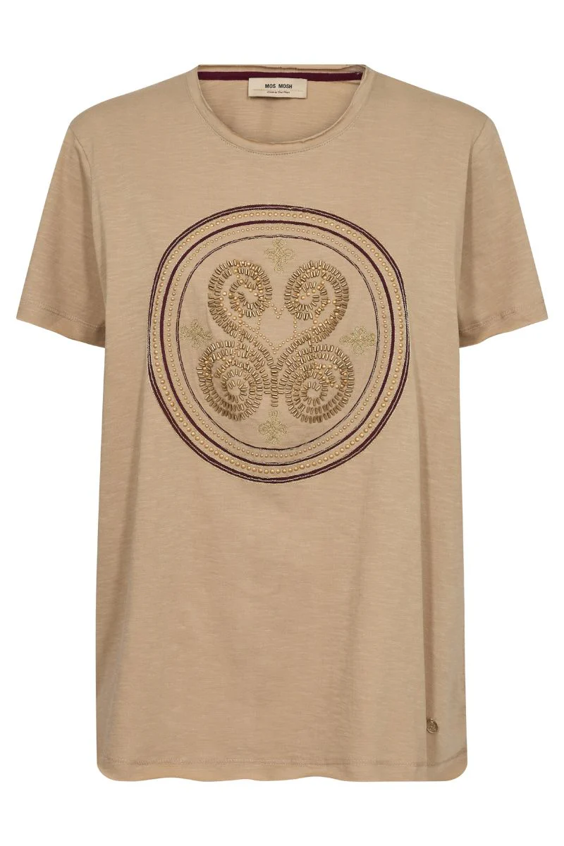 Zano O-SS Embroidery Tee  | Sesame | T-shirt fra Mos Mosh - Image 2