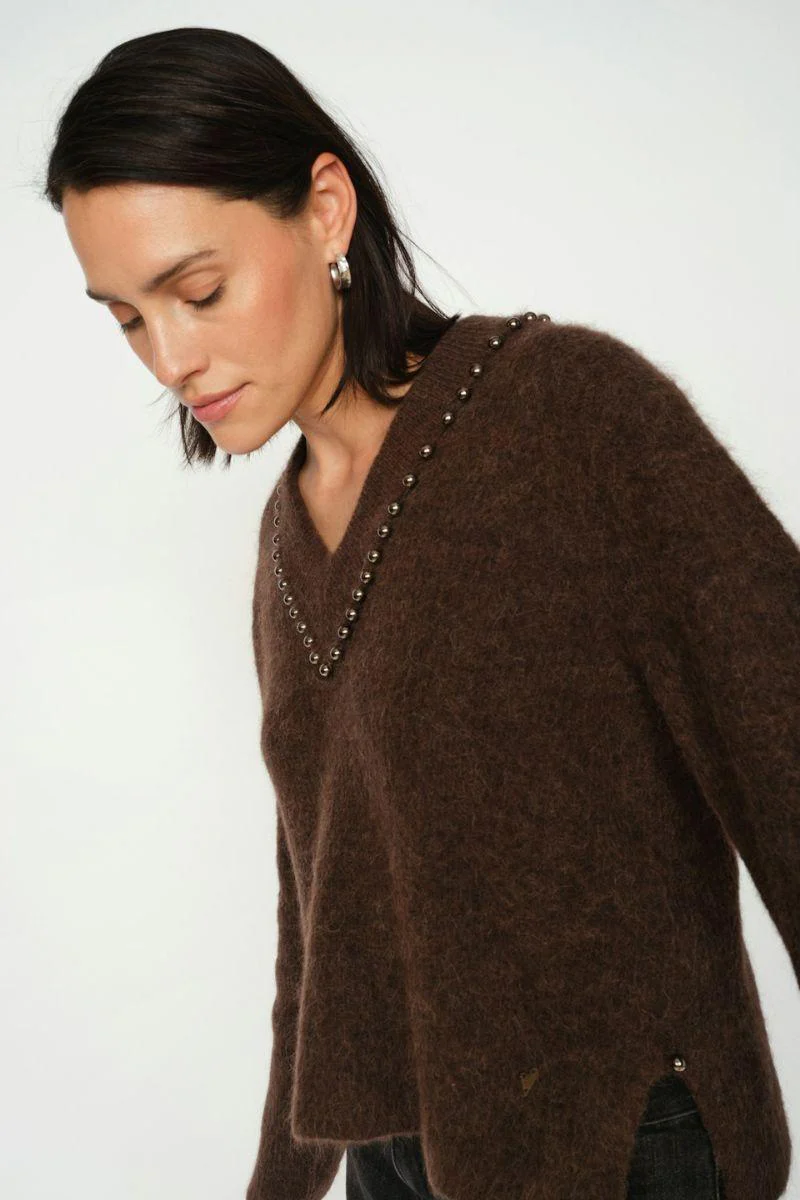 Zora V-Neck Bead Knit | Bracken | Strik fra Mos Mosh - Image 3