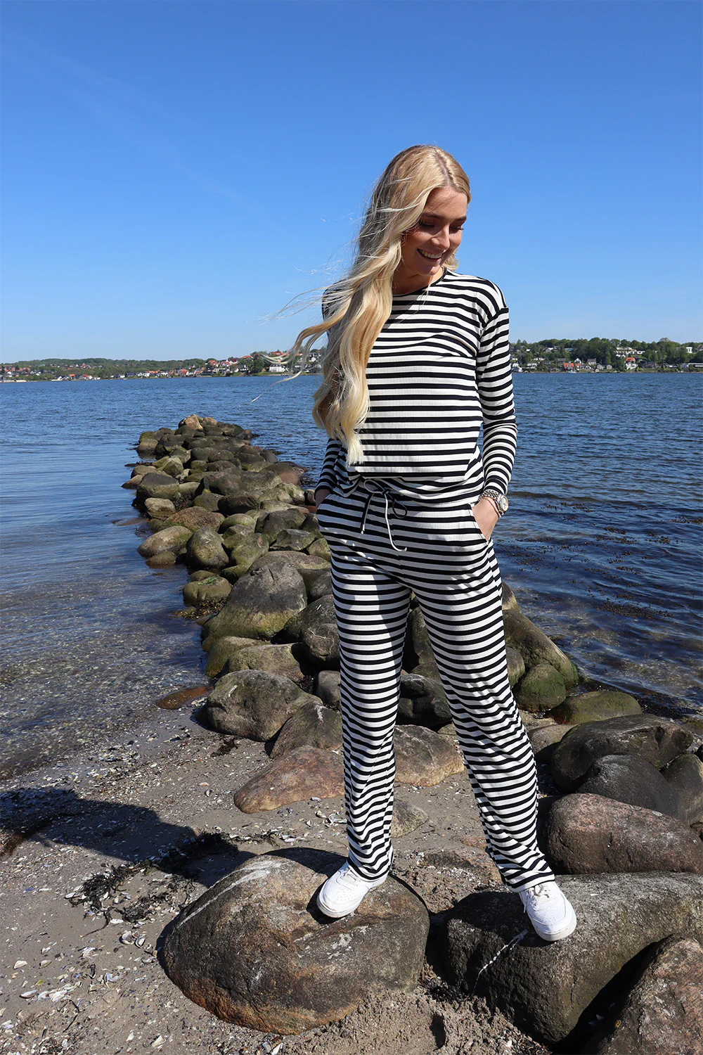 Natalia Ls Boxy Blouse | Black Creme Stripe - Image 3