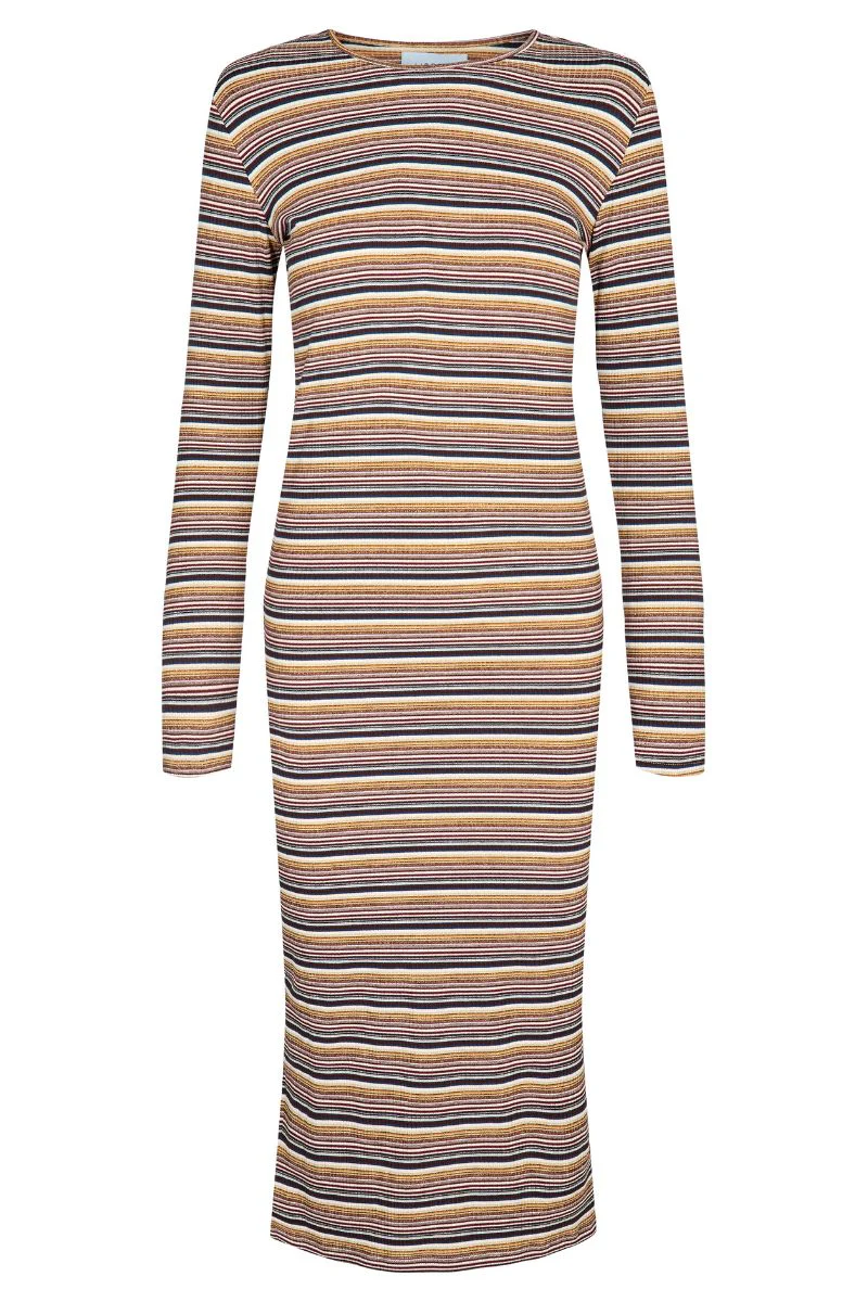 Natalia Ls Dress | Brown Gold Lurex Stripe | Kjole fra Liberté