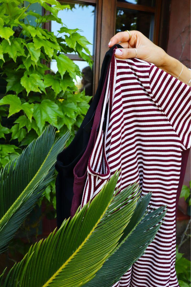 Natalia Ls Round Neck  Blouse | Bordeaux Creme Gold Stripe - Image 4