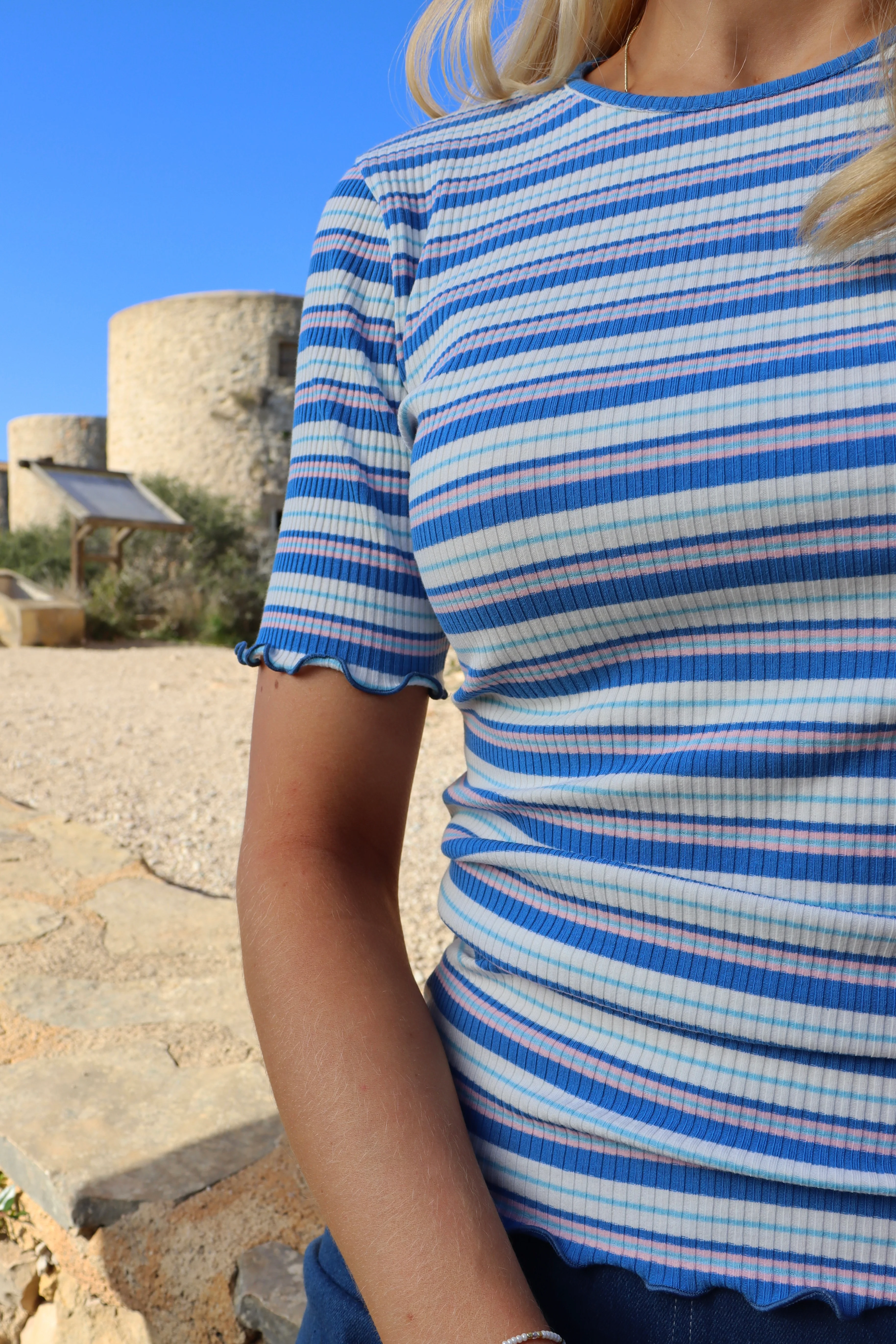 Natalia Ss Blouse | Blue White Rose Stripe | Bluse fra Liberté - Image 4