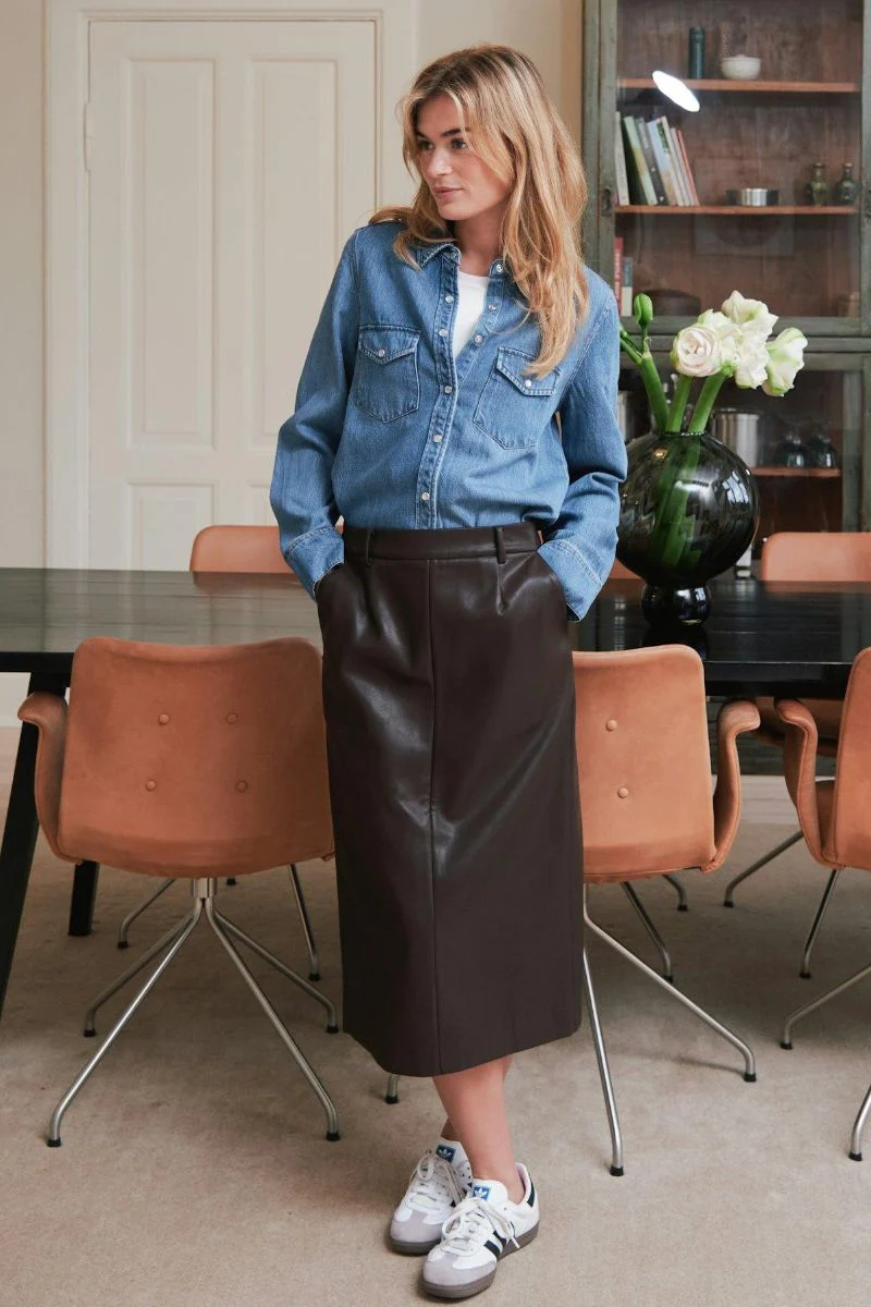 Nettie Faux Leather Skirt | Dark Brown | Nederdel fra Neo Noir - Image 3