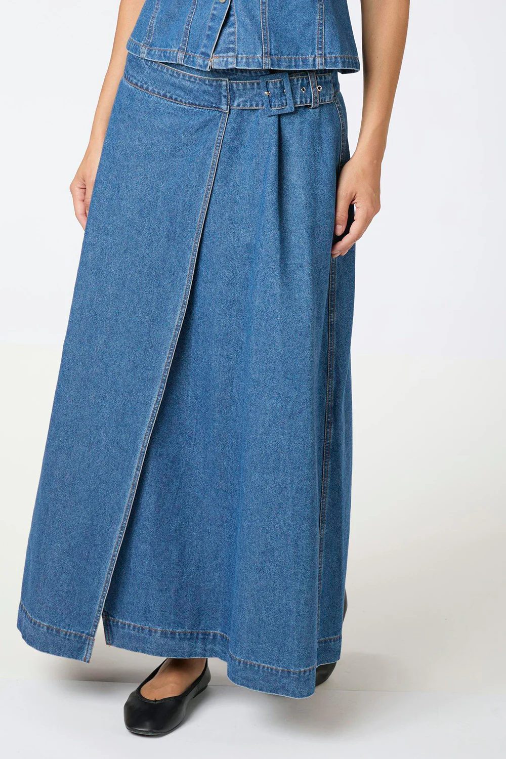 Nina Wrap Denim Skirt | Blue | Nederdel fra Neo Noir - Image 6