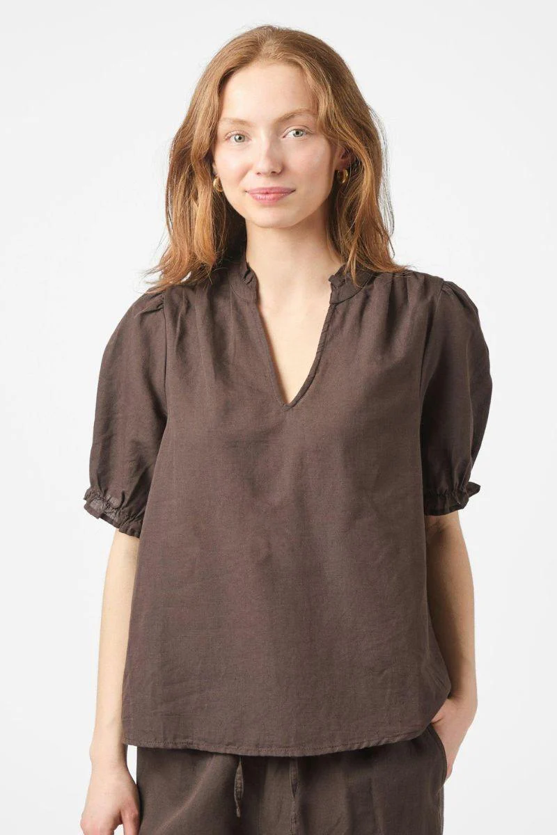 Odesa Linen Blouse | Dark Brown | Bluse fra Neo Noir - Image 2