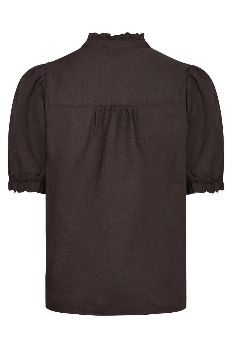Odesa Linen Blouse | Dark Brown | Bluse fra Neo Noir - Image 3