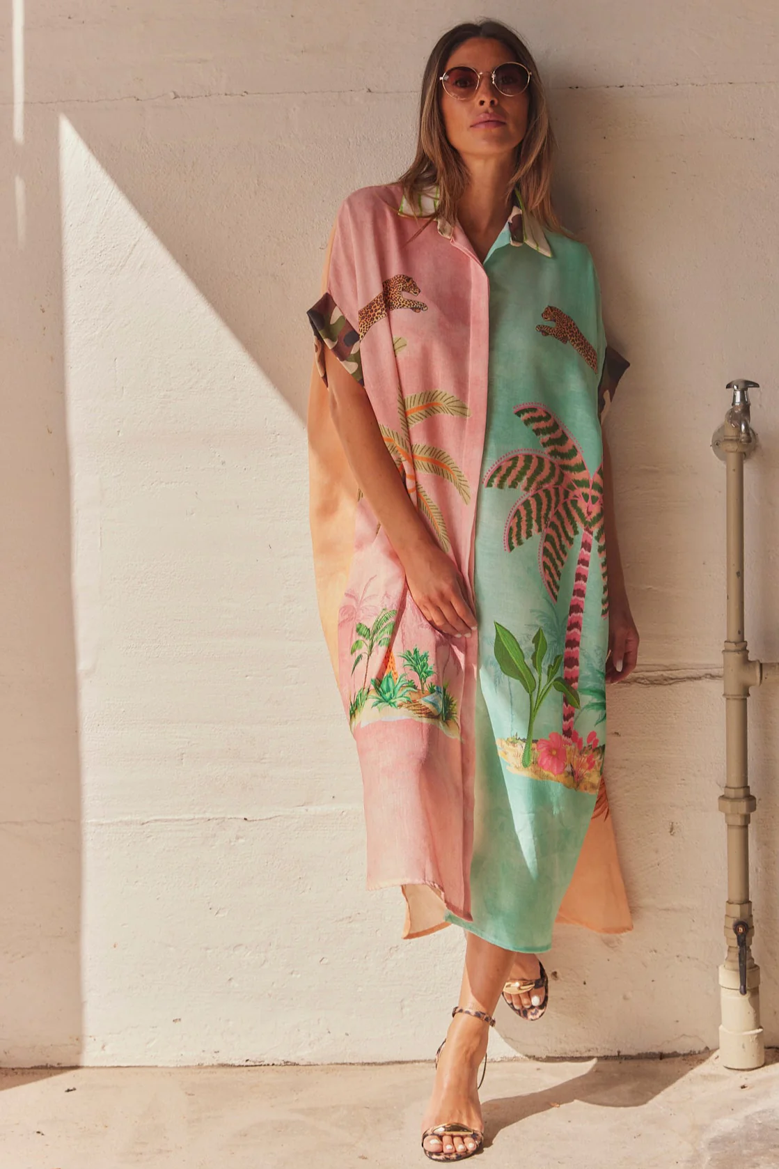 Pastel Palms Shirt Dress | Kjole fra Atelier C - Image 3