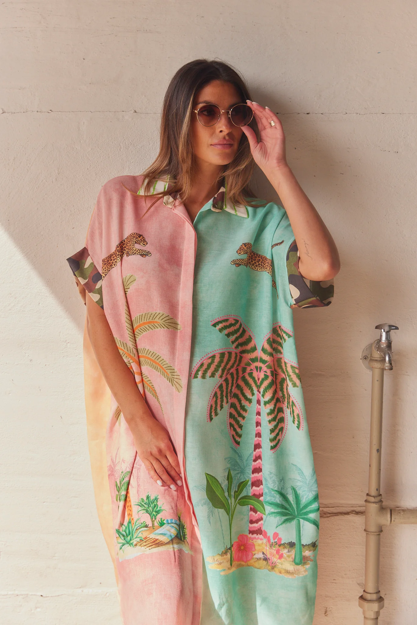 Pastel Palms Shirt Dress | Kjole fra Atelier C - Image 6