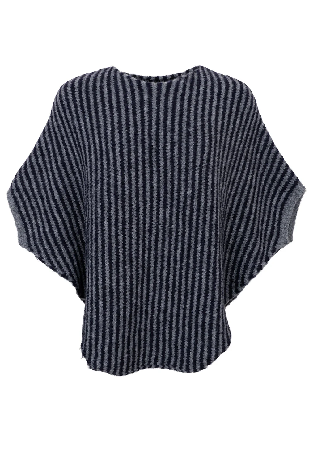 Pella Stripe Poncho | Navy/ Grey | Poncho fra Black Colour - Image 2