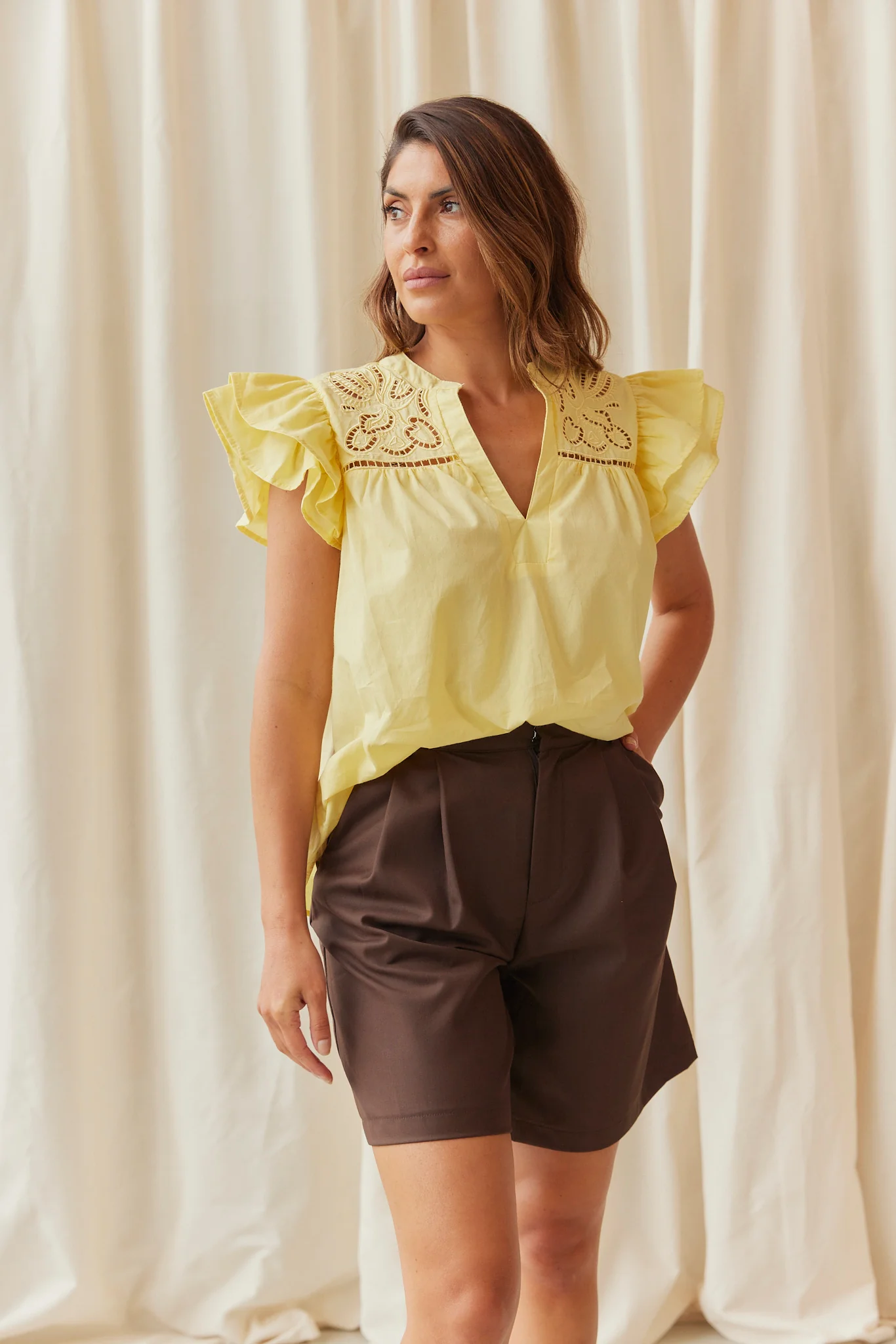 Pleated Bermuda Shorts | Chocolate - Image 2