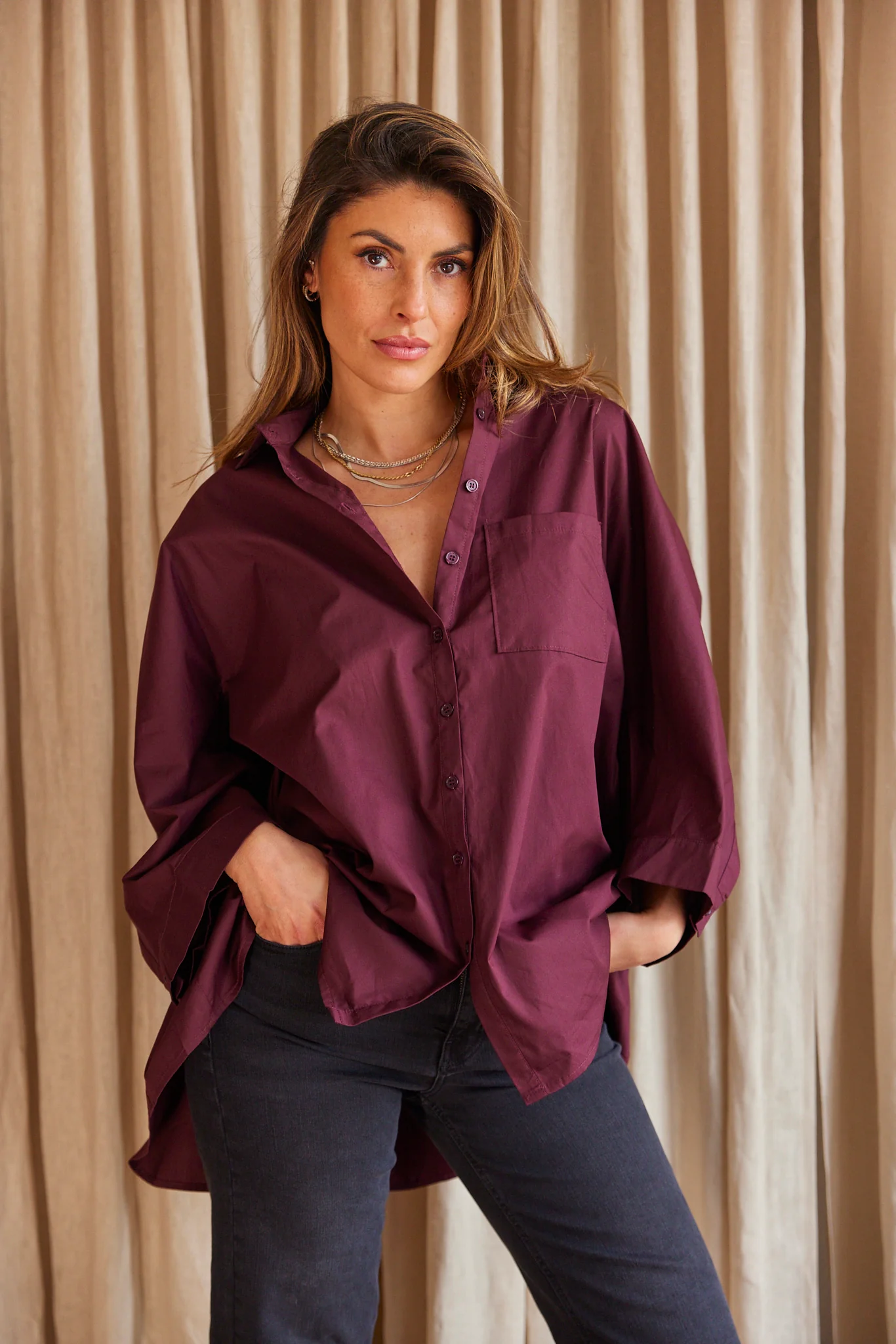Polly Cotton Shirt | Plum | Skjorte fra Atelier C