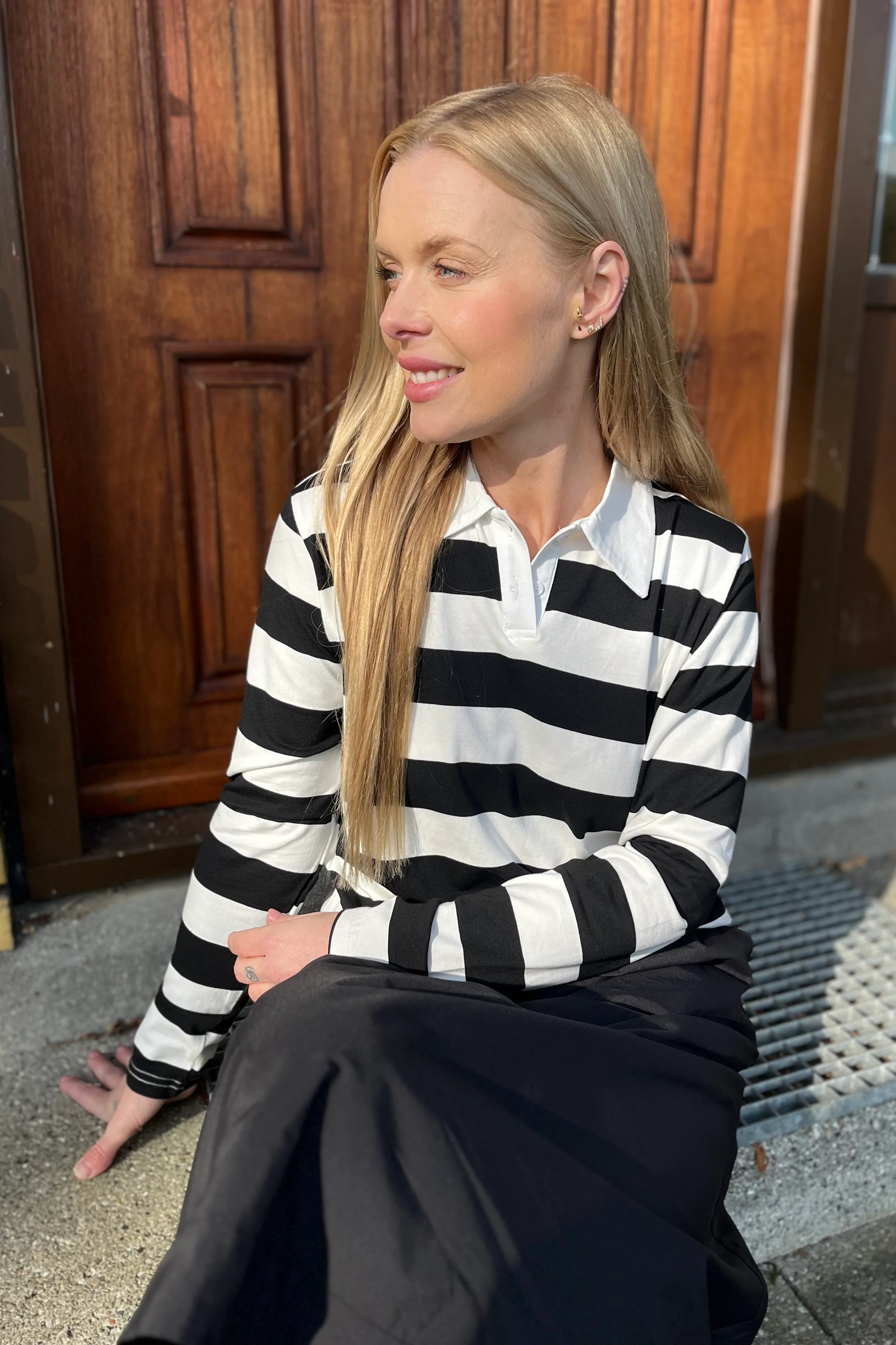 Polo Ls Shirt | Black Creme Stripe | Bluse fra Liberté - Image 2